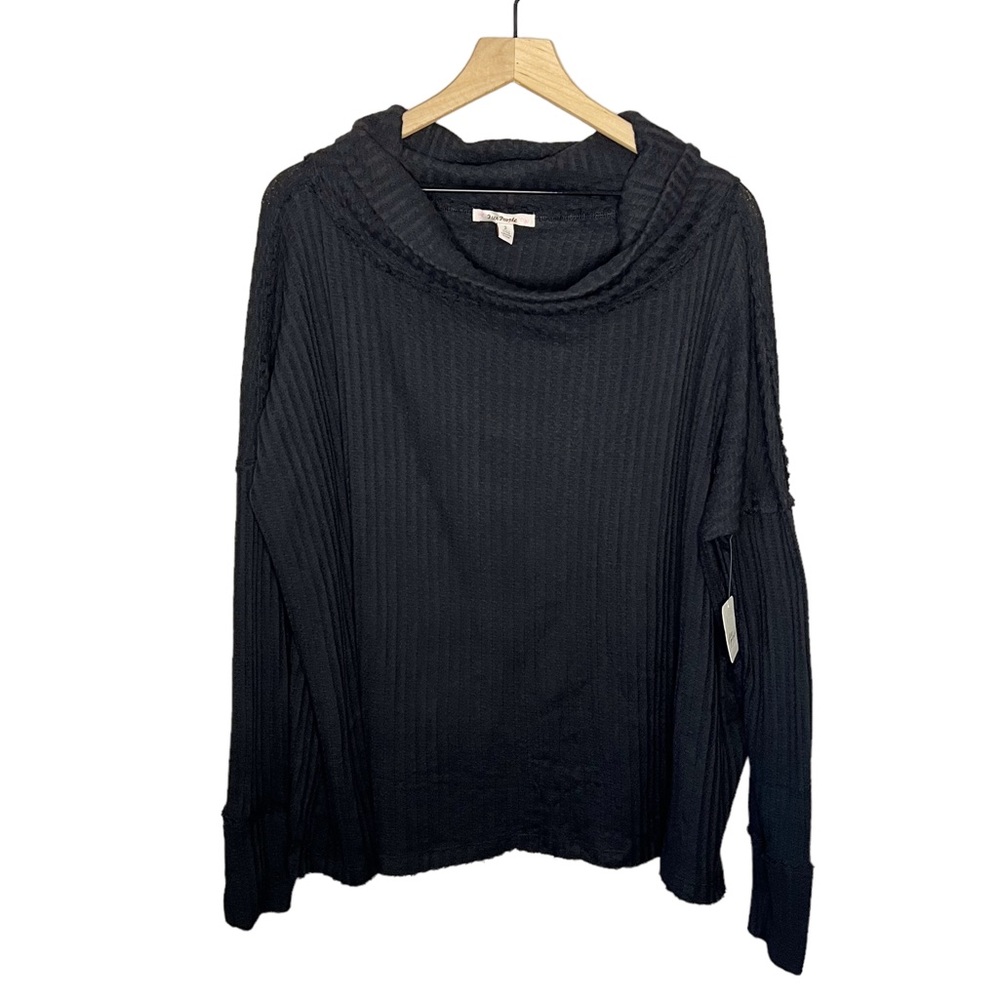 NWT NEW Free People Juicy Long Sleeve Thermal Mock Neck Top in Black Small S